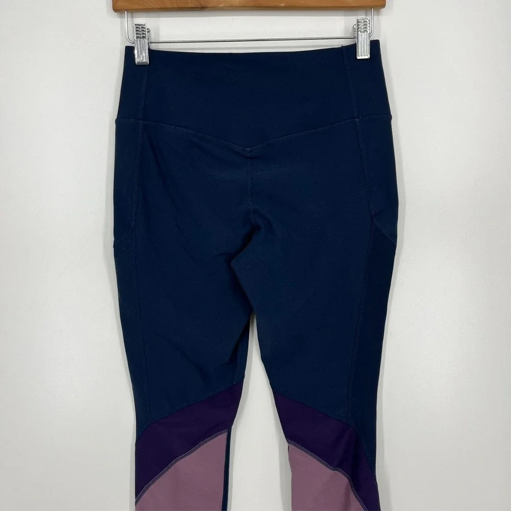 Nike Dri-FIT Womens Colorblock Mesh High Waisted Leggings Navy Purple